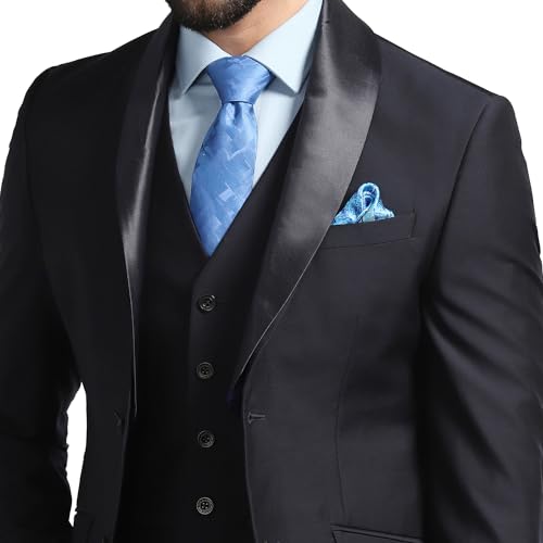 blackberrys Dobby Luxe Suits Notch Lapel in Slim FIT Blue