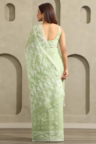 Soch Womens Light Green Cotton Jamdani Woven Saree