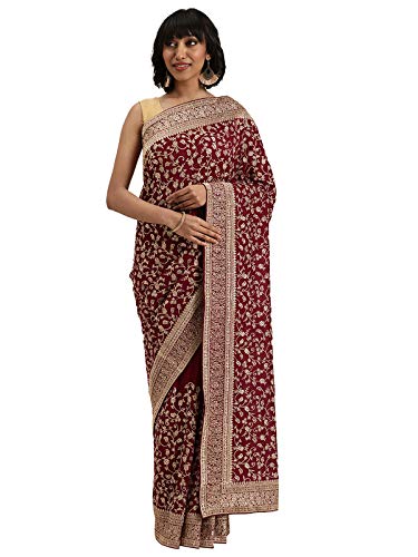 MOHEY Women's Machine ZARI Silk Sarees (SB14636-422_Wine)