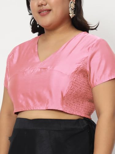 studio rasa Women's Plus Size Silk Blend Stretchable Top for Wedding Festive Party (TPWPC22565-4XL_Light Pink_4XL)