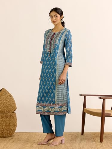 Aarke Ritu Kumar Blue Anjana V-Neck Kurta With Pant And Dupatta