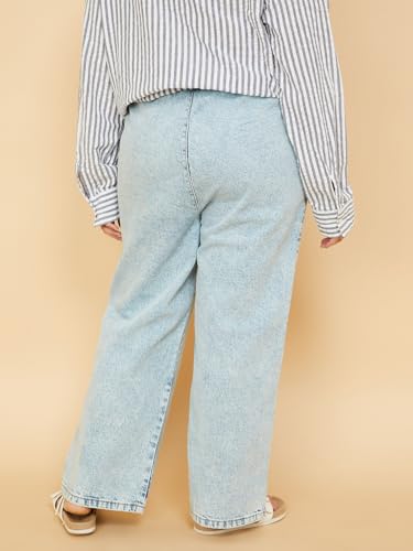 Max Women Washed Wide Leg Jeans (Blue_5XL)
