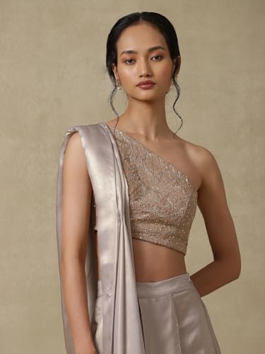 Silver Solid Saree Draped Saree With Blouse