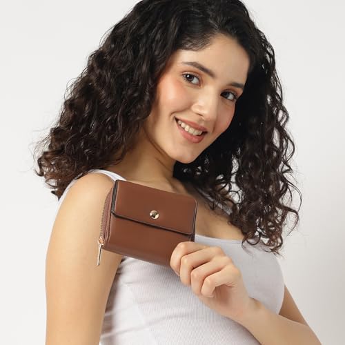 Fastrack Women's Mini Organizer Wallet | Flap Closure, Tri-Fold Design, Zip Coin Pocket, Card & Cash Slots | Compact & Organized | 6 Months Warranty