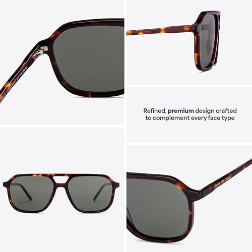 John Jacobs | Tortoise - Green Solid | Full Rim Square Stylish & Premium Sunglasses | JJ Tints | Polarized and 100% UV Protection (UV 400) | Men & Women | Extra Wide | JJ S17336