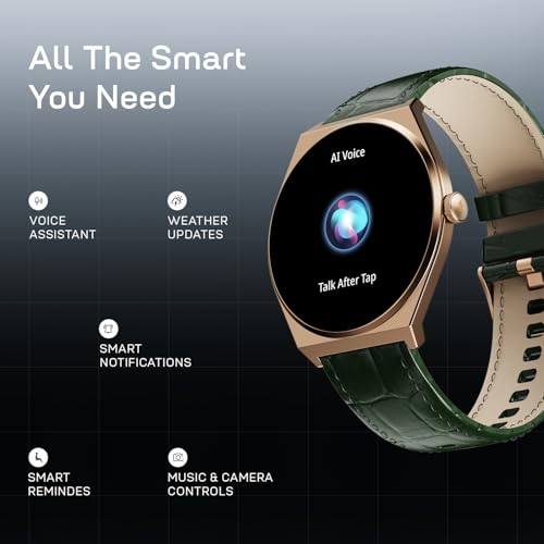 Fire-Boltt Phoenix Nova Smartwatch 1.43” Slim Super AMOLED Display 466x466 Pixel Always-On Display Bluetooth Calling Wireless Charging Rotating Crown Health Tracker for Men & Women Jade Green Leather