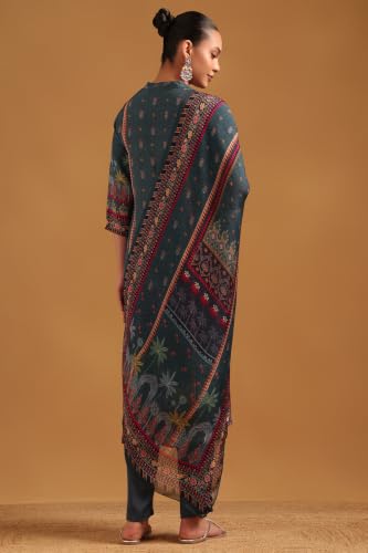 Soch Womens Grey Viscose Botanical Salwar Suit With Bead