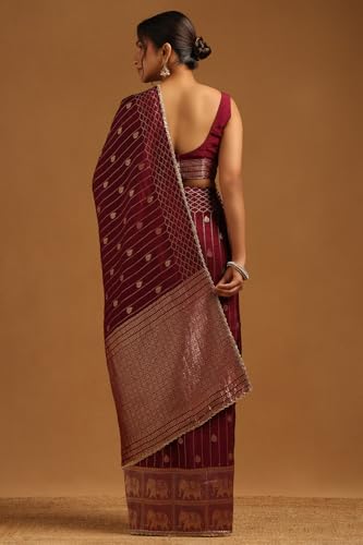 Soch Womens Wine Dola Silk Ethnic Motifs Zari Woven Saree