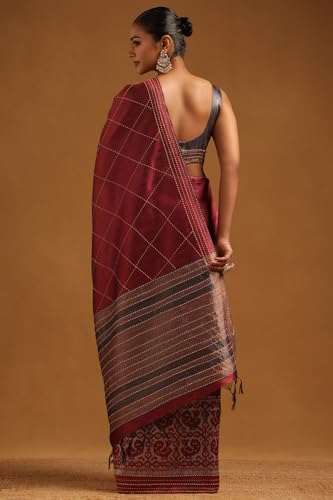 Soch Womens Onion Pink Tussar Geometric Saree