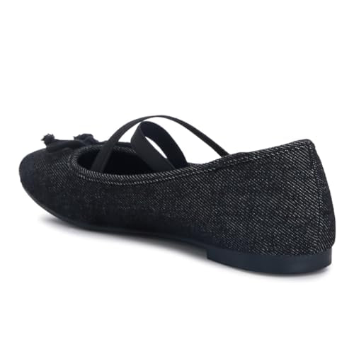 London Rag Criss Cross Strap Ballet Flats Black