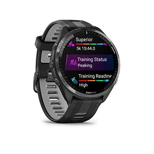 Garmin Forerunner 965 GPS Triathlon Smartwatch,Amoled Touchscreen, Battery Upto 23 Days, HRV Status, Advanced Sleep Score, Track Running, Cross Training, Vo2 Max, ClimbPro, Load Ratio with Black Band