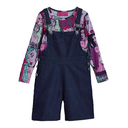 Hopscotch Girls Full Sleeves Pink 2-Pc Graphic Dungaree Set For Age (7-8 Years)