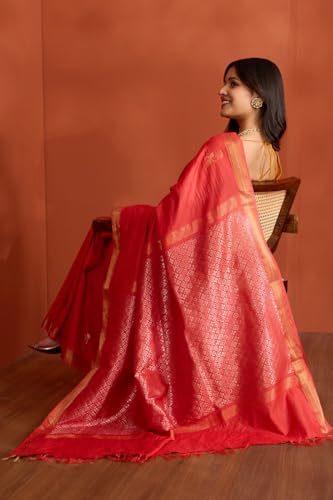 Taneira Women Red Pure Tussar Silk Chattisgarh Woven Saree With Unstitched Blouse Piece (SAPH01AB2954-Red)