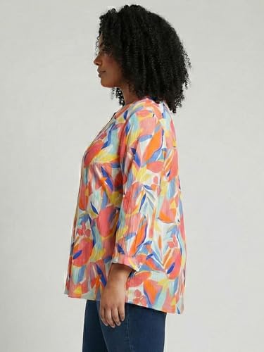 9 Impression Orange & White Printed Rayon Relax Fit Women's Plus Size Top (7XL)