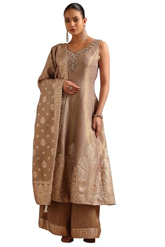 Soch Womens Beige Tissue Ethnic Motifs Salwar Suit With Cutdana