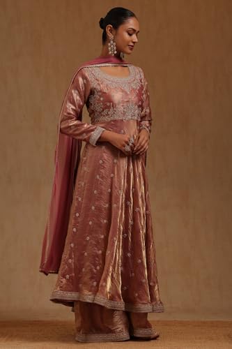 Soch Womens Onion Pink Fendi Embroidered Suit Set With Mirror And Pearl