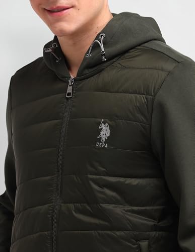U.S. Polo Assn. Denim Co. Men's Green Solid Hooded Long Sleeve Casual Polyester Regular Fit Quilted Jacket (UDJCK1408_Green_L)