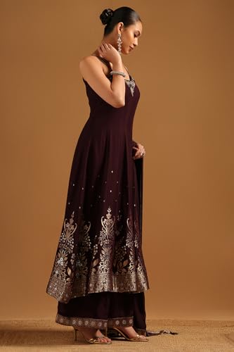 Soch Womens Wine Brocade Zari Woven Salwar Suit With Stone Work