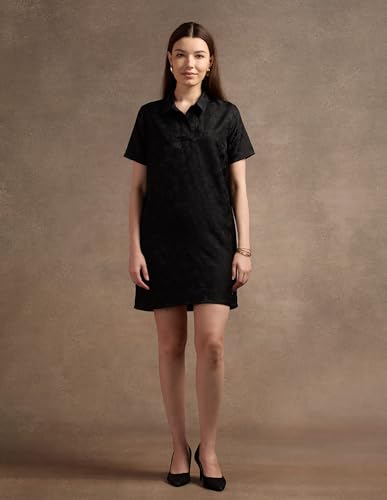 U.S. POLO ASSN. Polo Collar Jacquard Shift Dress (UWAW24DRS142_Black_XS)