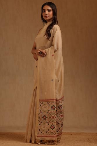 Soch Womens Beige Chanderi Patola Woven Saree