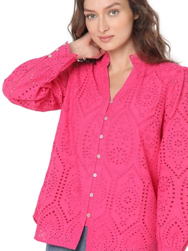 VERO MODA Women Self-Design Pink Cotton Regular Fit Shirt