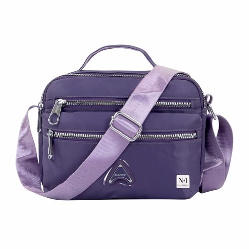 NFI essentials Crossbody Bag for Women, Multi-Layer Stylish Sling Bag for Girls, Nylon Shoulder Bag Purse for Ladies, Multi Pocket Travel Massenger Bag for Woman Latest (Purple)