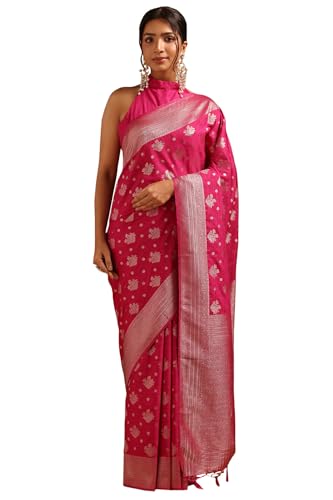 Soch Womens Fuchsia Viscose Silk Floral Zari Woven Saree