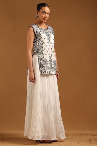 Soch Womens Off White Chanderi Botanical Co-Ord Set With Machine Embroidery