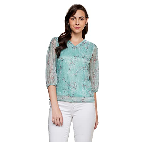 AND Women's Polyester Mint Evening Floral Top (M) ||||438