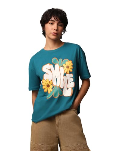 ONLY Women's Boxy Fit Blue T-Shirt