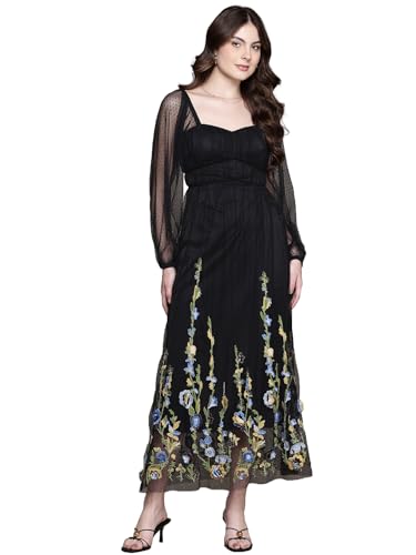 Label RITU KUMAR Black Eden Sweetheart Neck Full Sleeves Long Dress