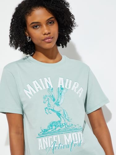 Max URB_N Women Printed Relaxed Fit T-Shirt (Blue_XS)