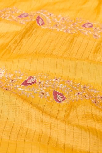 Taneira Women Yellow Embroidered Pure Tussar Silk Saree with Unstitched Blouse Piece (SAPP13AC2532-Yellow)