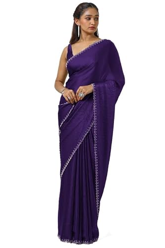 Soch Womens Purple Tissue Saree With Stone Work