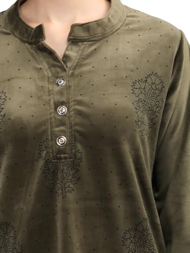 Duchess Women's Supersoft Velvet Printed Nightsuit for Winter wear