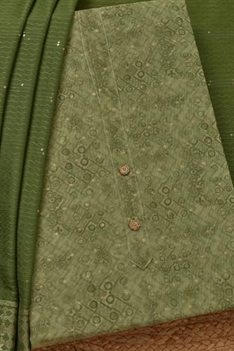 Soch Womens Olive Chanderi Ethnic Motifs Unstitched Dress Material With Zari Woven