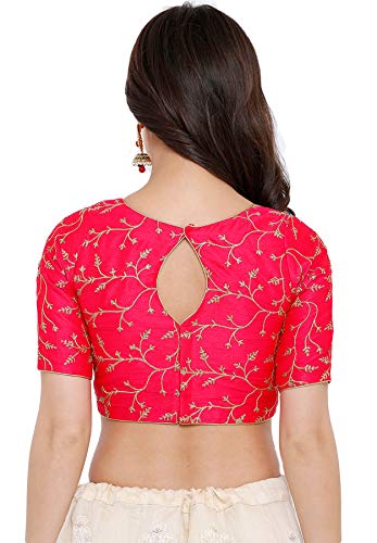 SALWAR STUDIO S Women's Rani Cotton Silk Embroidered Readymade Saree Blouse -SSB2445-RANI