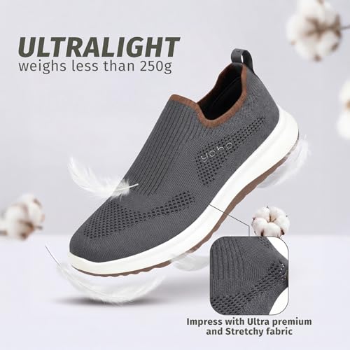 Yoho Men's Walking Shoes Esteem | Lightweight, Extra Soft Cushioned Insole Slip Ons with Shock Absorbing Sole | Casual without Lace Sneakers for All day wear, Running and Jogging | Monsoon Grey - UK 11