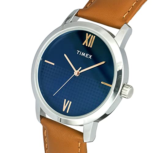 TIMEX Analog Watch for man with Blue Round Dial & Tan Leather Strap Band Water Resistant Men's Wrist Watches - TWTG31SMU01