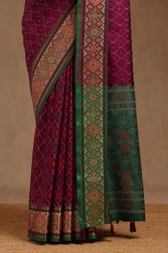 Soch Womens Purple Silk Blend Woven Design Saree With Thread Work