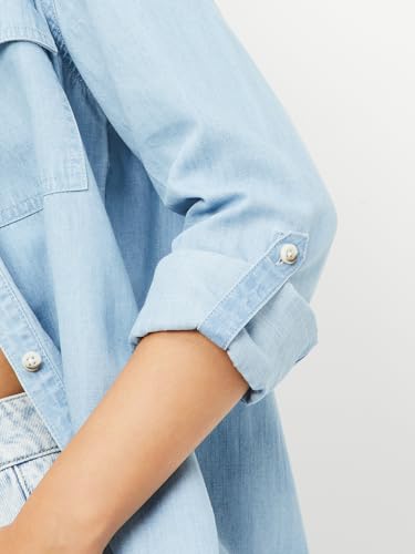 Max Women Washed Denim Shirt (Blue_L)