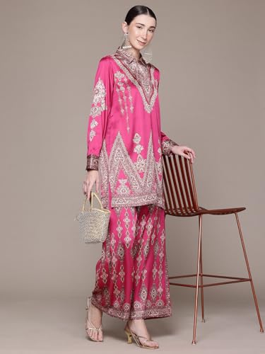 Aarke Ritu Kumar Fushia Caspian Carpet Full Sleeve Kurti With Palazzo Co-Ord Set