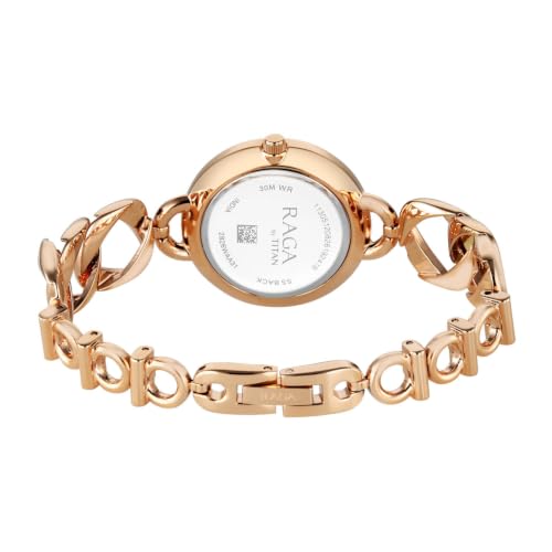 Titan Raga Unlocked Quartz 3 Hand Round Natural White Mother of Pearl Dial, IP Rose Gold Strap Watch for Women - 2826WM01