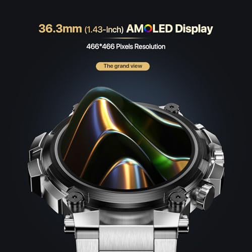 Fire-Boltt Dominian 36.3mm (1.43 inch) AMOLED Display, Stainless Steel Design, 466 * 466 px Resolution, Bluetooth Calling, Multiple Sports Modes, Health Mode, IP67, Weather Updates (Black Silver)