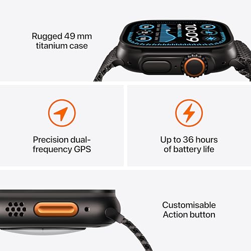Apple Watch Ultra 2 [GPS + Cellular 49 mm] Smartwatch, Sports Watch with Black Titanium Case with Black Titanium Milanese Loop - L. Fitness Tracker, Precision GPS, Action Button, Carbon Neutral