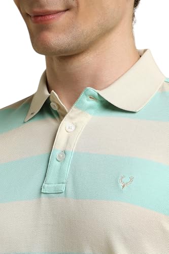 Men Orange Stripe Polo Neck T-Shirt