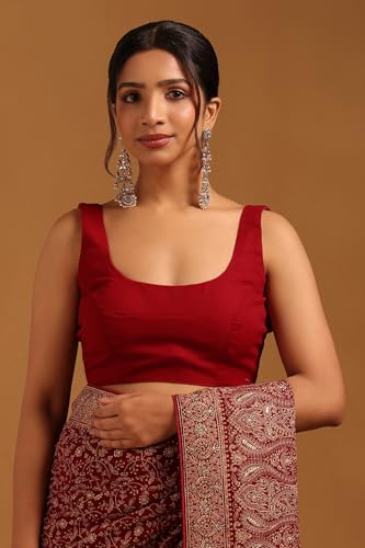 Soch Womens Maroon Georgette Botanical Saree With Stone Work