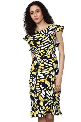 Allen Solly Women's Polyester A-Line Knee-Length Dress (AHDRCRGHN56816_Multi Multicolour