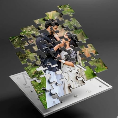 Personalized photo puzzle with frame | Customized Puzzle Frame Gift for Couple, Fun Gift for Family, Friends, Birthday Return Gift - Custom wedding gifts for wife | Acrylic photo frame -Square