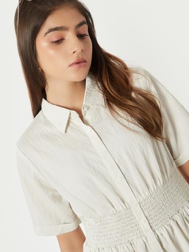 Max Women Floral Print Shirt Dress(White_XL)